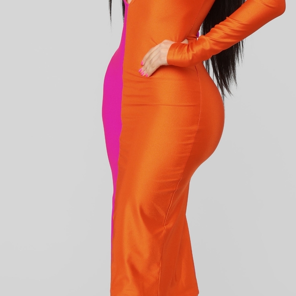 Rainbow Sherbet Midi Dress - Neon Pink and Orange - Picture 9 of 14
